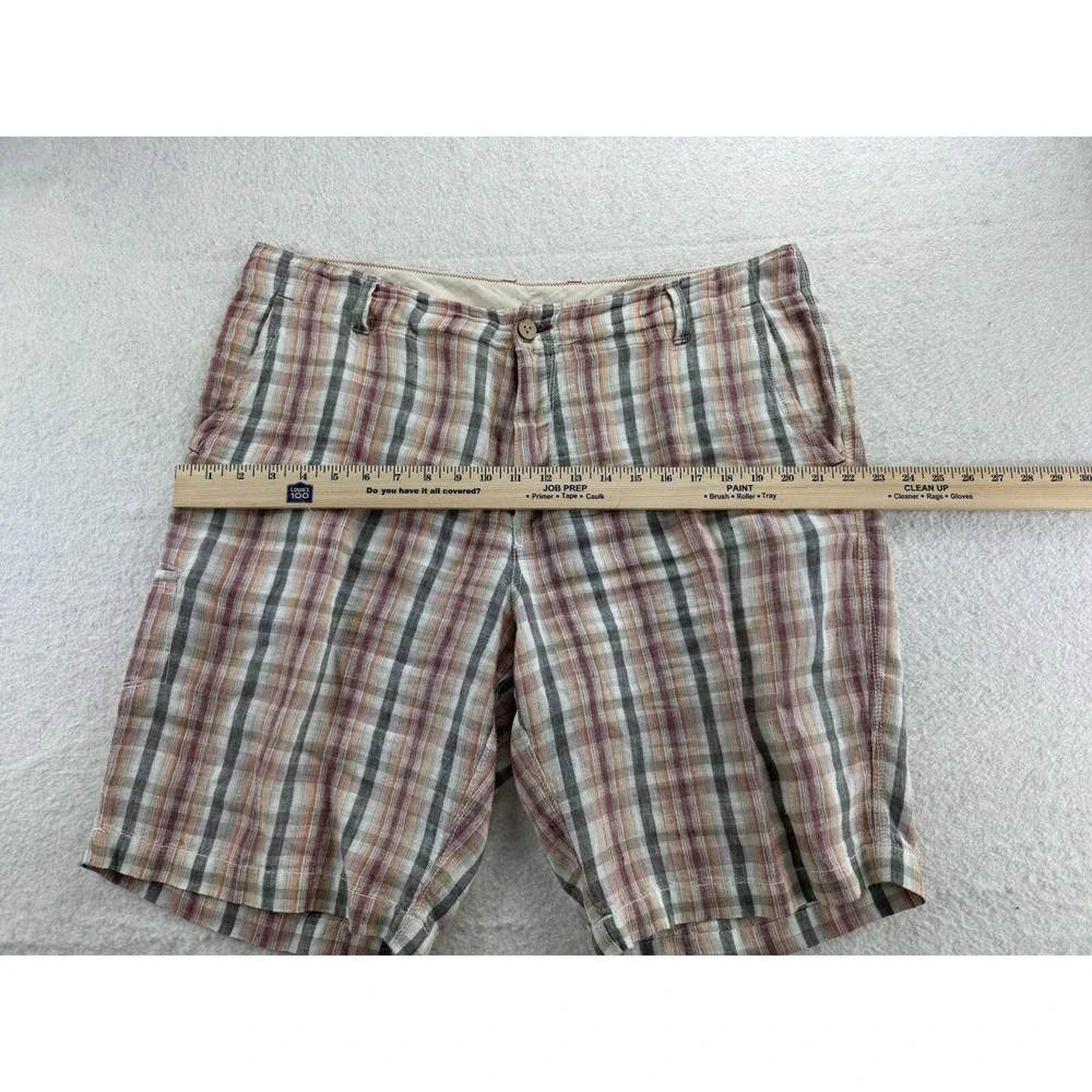 Tommy‎ Bahama Mens 100% Linen Chino Shorts Tag 36 Actual Size 38 Tropical Plaid